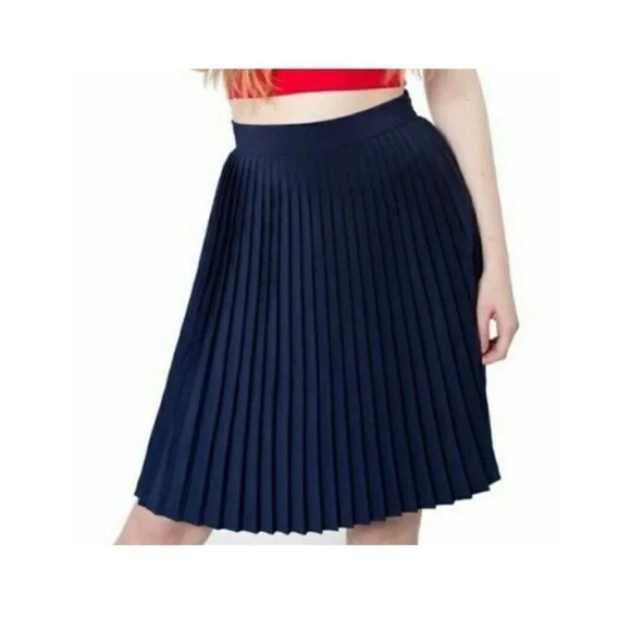 American Apparel - Dark Blue Pleated Midi Skirt - Picture 1 of 8